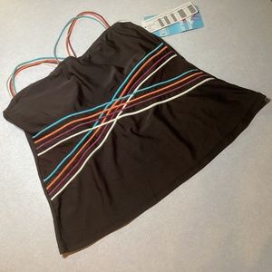 Women Sz 12 Christina maillot tankini-top, Chocolate, multi color trim